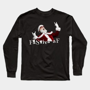 Festive AF Christmas Rad Rock Santa Metal Alt Punk design Long Sleeve T-Shirt